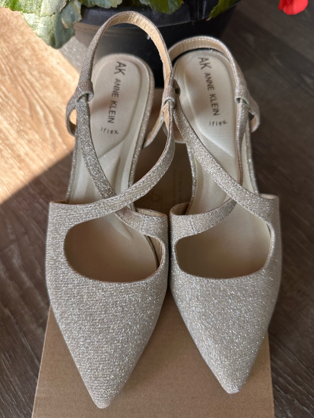 Anne Klein Glitter Pointed-Toe Slingback Pumps - Champagne Gold